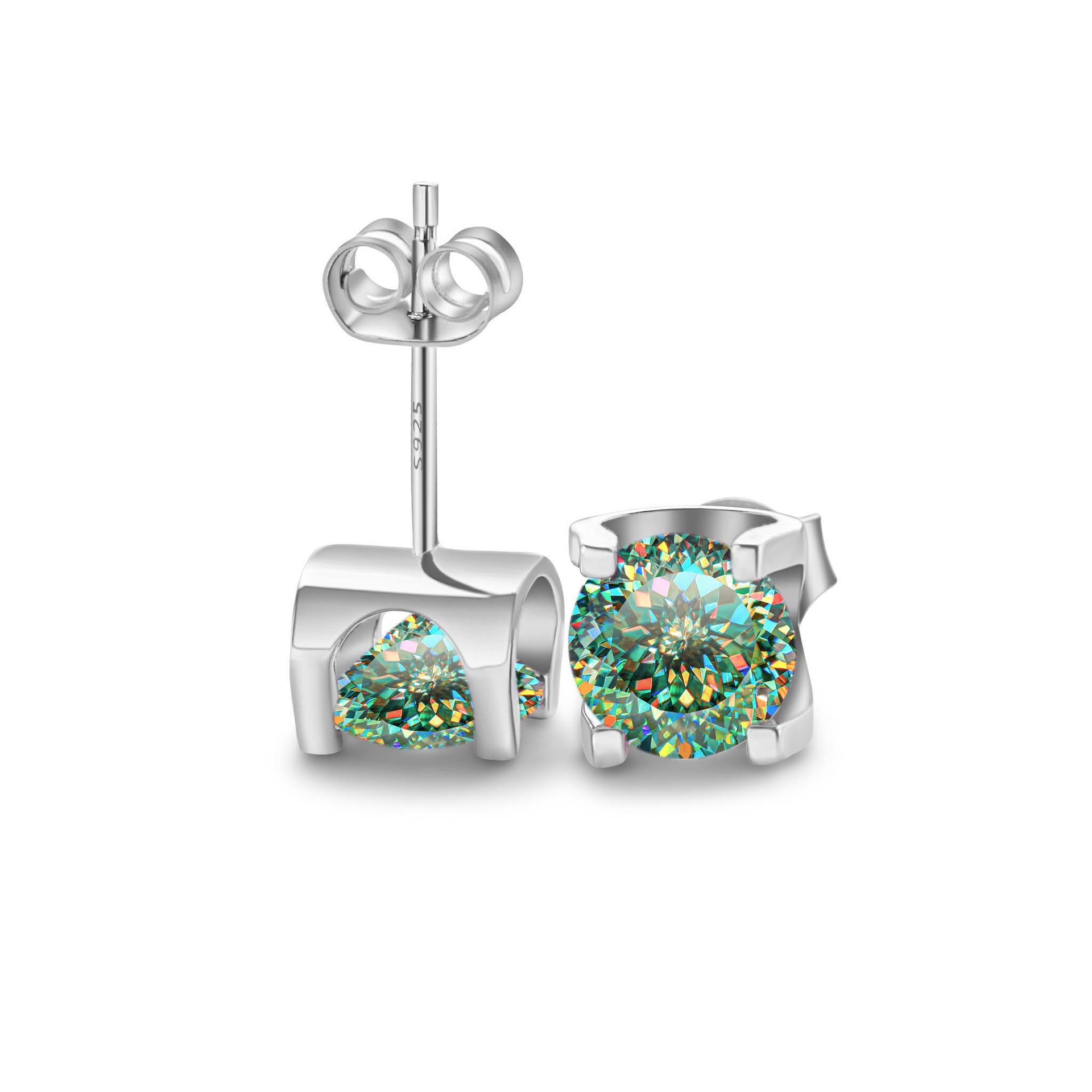 Color azul-verde pernos de piedra de mozanita estilo de cabeza de toro S925 material de plata en vivo suministro de comercio electrónico transfronterizo exclusivo