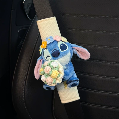 Sürətlər qutusu və əl tormozu başlıqları, Cover Car Safety Belt Decorative - flower-ribbon-bouquet-stitch-fabric-shoulder-pads