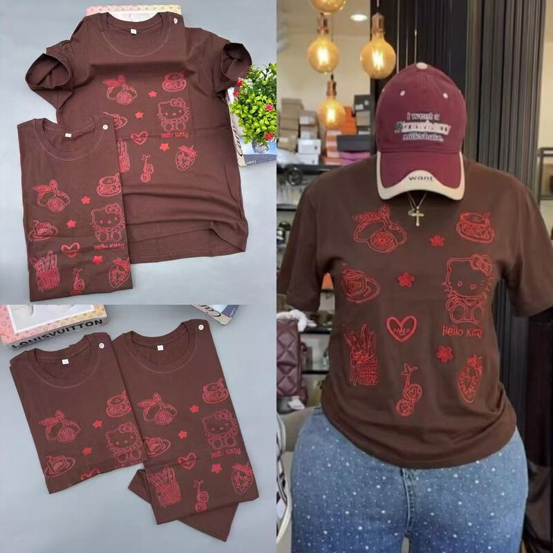 240g Summer Trendy European Style Internet Celebrity Personality Print Loose Fit Unisex Pure Cotton Short Sleeve T-Shirt Casual Breathable Women's Thin T-Shirt