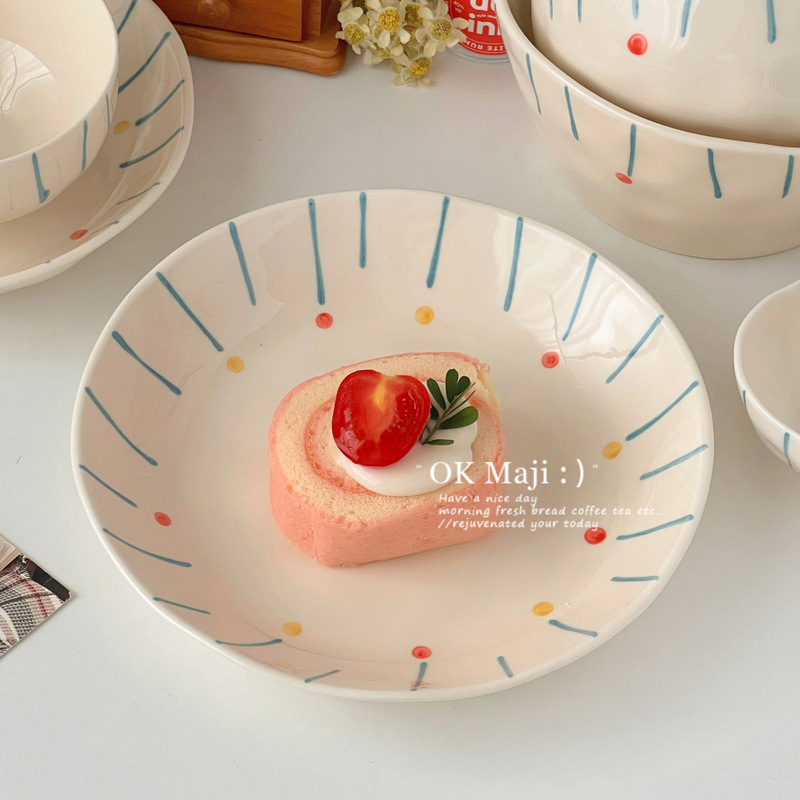 Beautiful plates for home use, underglaze-decorated dinner plates, afternoon tea dessert plates, high-end ceramic deep plates, fruit plates