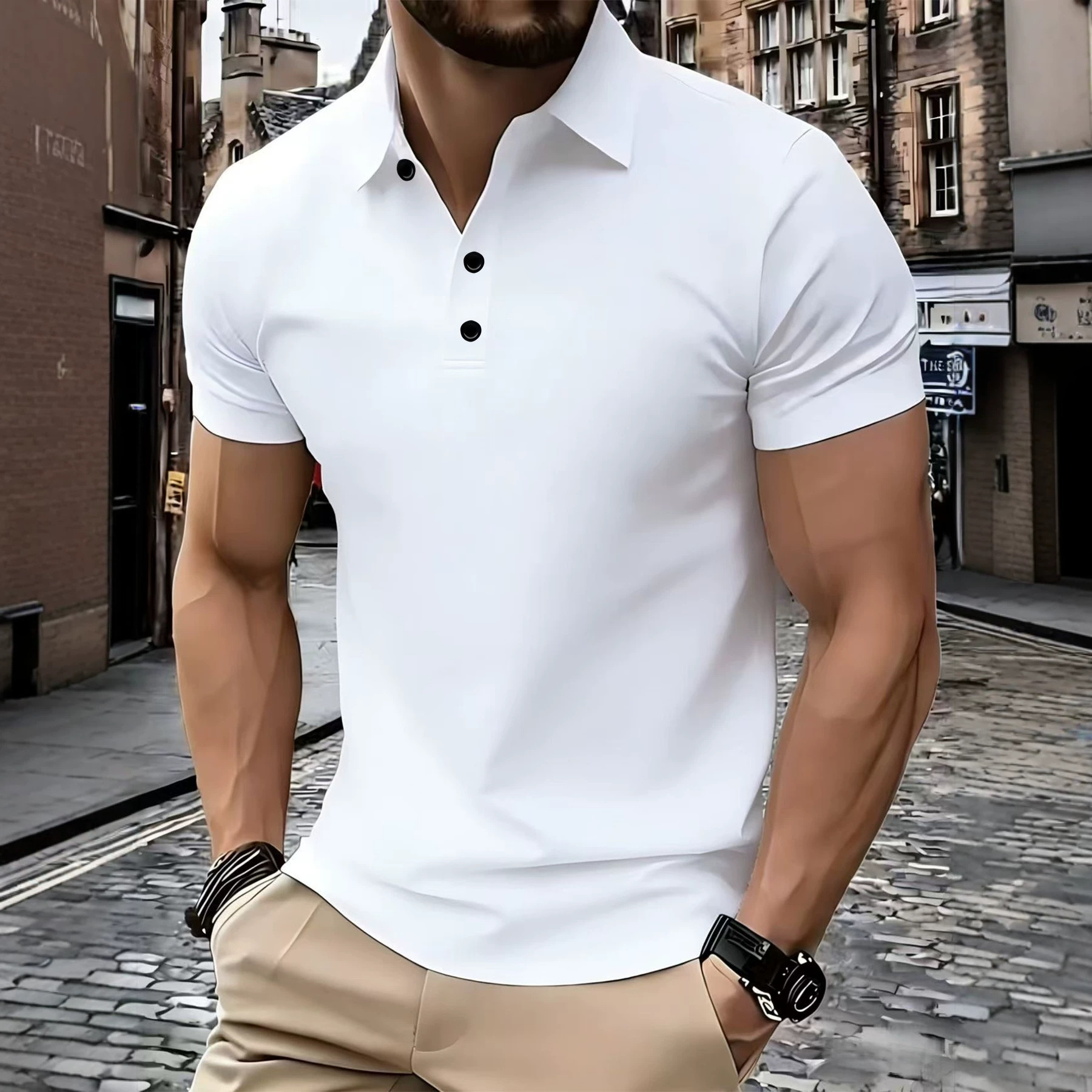 Fábrica de origen personalizada Europa y América polo transfronterizo verano sólido Amazon hombre muscular americano