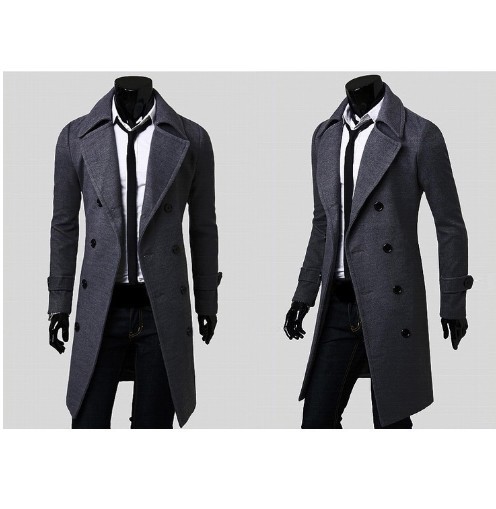 Herrenbekleidung Herren Herbst und Winter Herren mittellanger Wollmantel Mode lässig zweireihiger Wollmantel_voghion.com