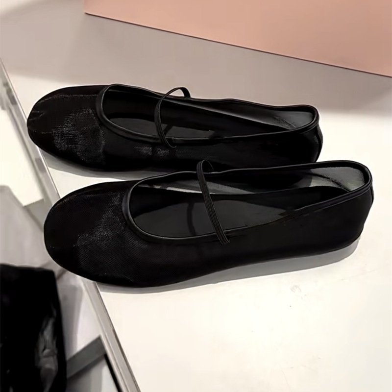 Round Toe Shallow Mouth Single For Women, New Summer Fashion Flat Mesh Breathable Soft Granny Shoes, Mary Jane Shoes_vogvips.com