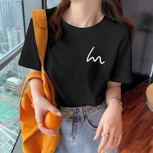 220克明星同款女短袖t恤夏新款上衣黑色纯棉美式潮牌半袖T恤衫女