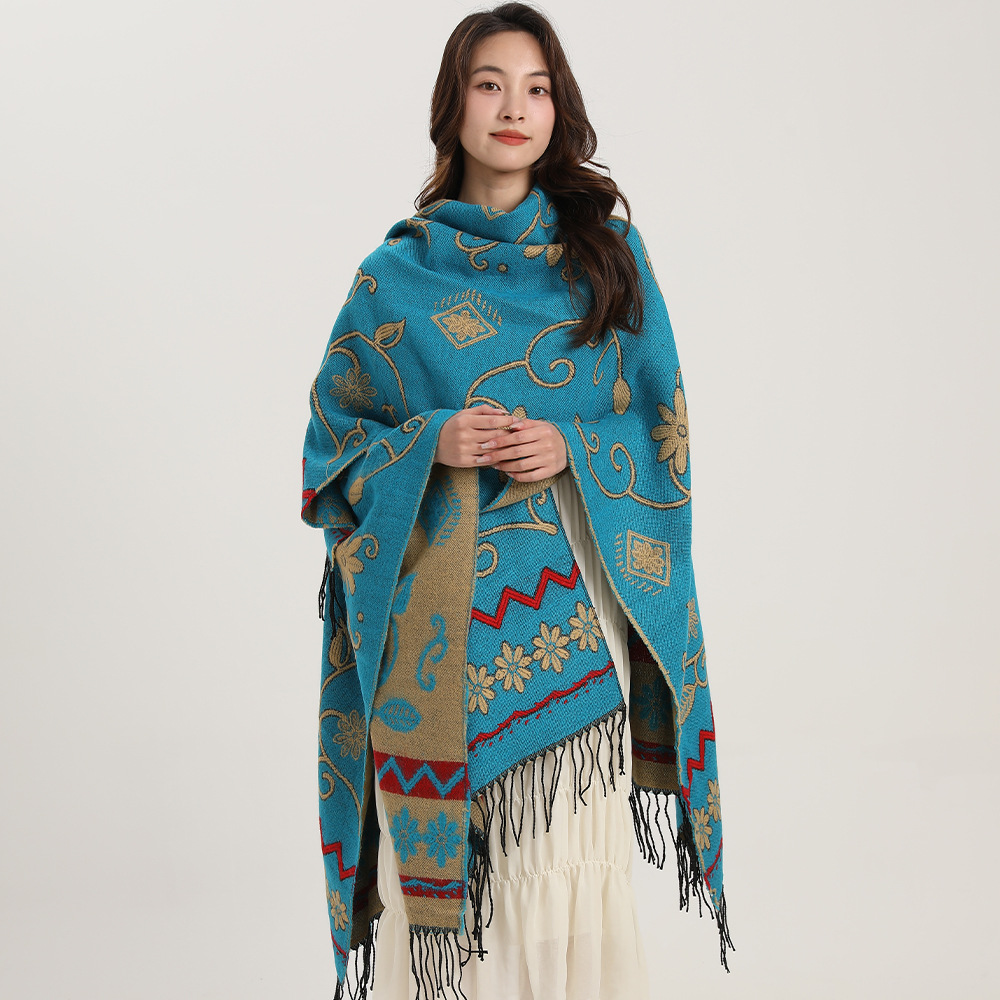 Xinjiang Yunnan Ethnic Scarf Women's Outdoor Wear Autumn and Winter New Style Tourism Warm Cloak Thickened Dual purpose_voghion.com