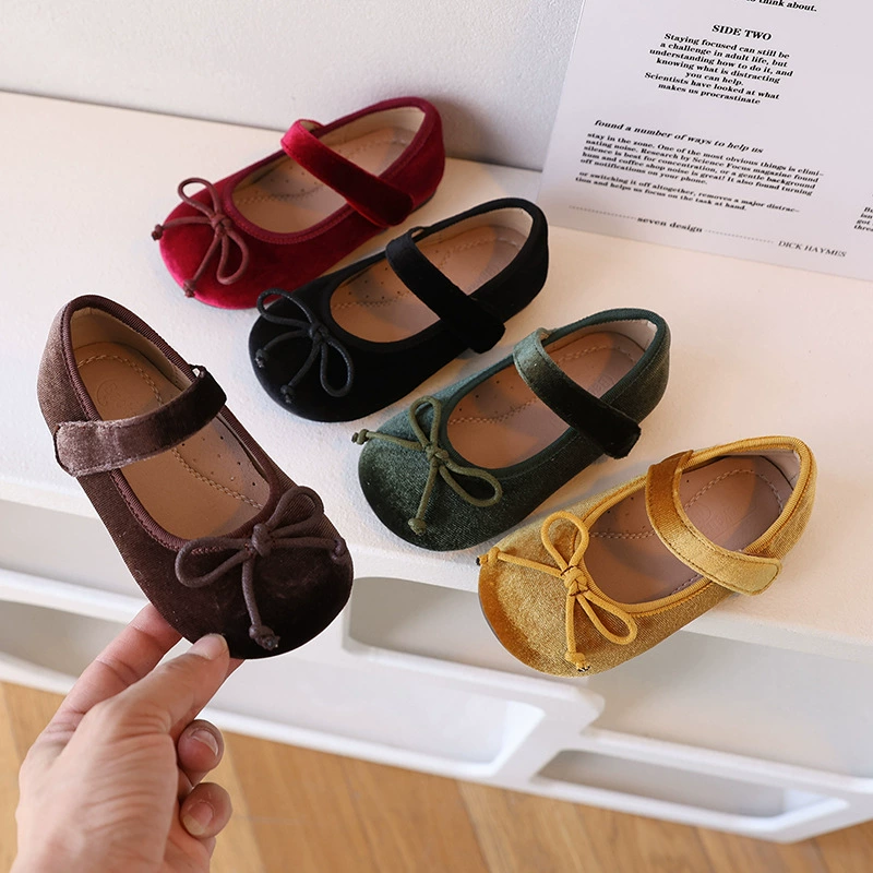 Корейская версия бархатная обувь принцессы весной и осенью детская обувь с бантиками