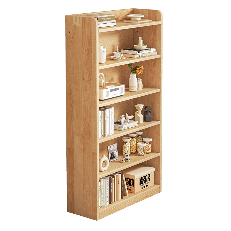 Estantería de madera maciza, estante de piso a techo, gabinete de almacenamiento integrado contra la pared, librero para el hogar junto al escritorio para niños y estudiantes