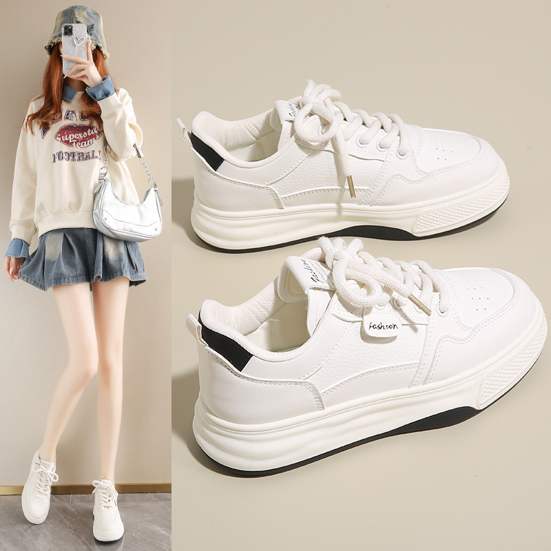 2025 primavera nuevos zapatos blancos transpirables para estudiantes coreanos zapatos deportivos de suela gruesa casuales zapatos de skate de moda image 5