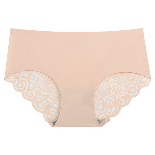 New ice silk underwear for women, mid-low waist, comfortable, soft and breathable, high-end ice silk splicing lace sexy underwear for women