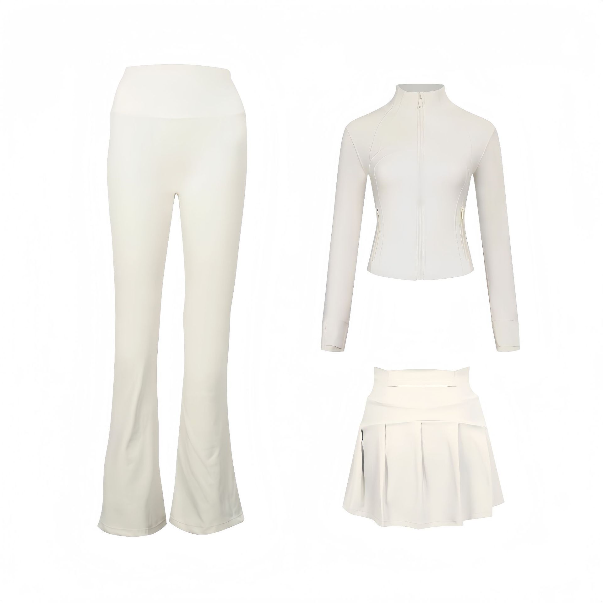 Women's 3-piece Activewear Set Cropped Jacket Skirt And Pants_voghion.com