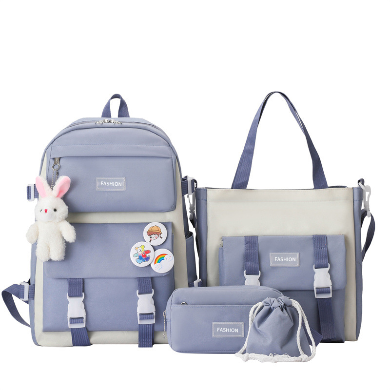Simple New Style Student Schoolbag Five-Piece Set, Versatile Backpack for Middle and High School Students, Large Capacity Outdoor Travel Backpack