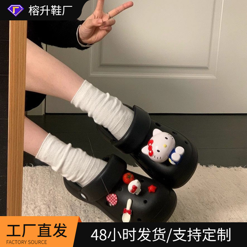 Student Summer Casual Eva Soft Thick-Soled Sandals Cute Cartoon Tomato 3D Cat Hole Shoes for Women Wholesale