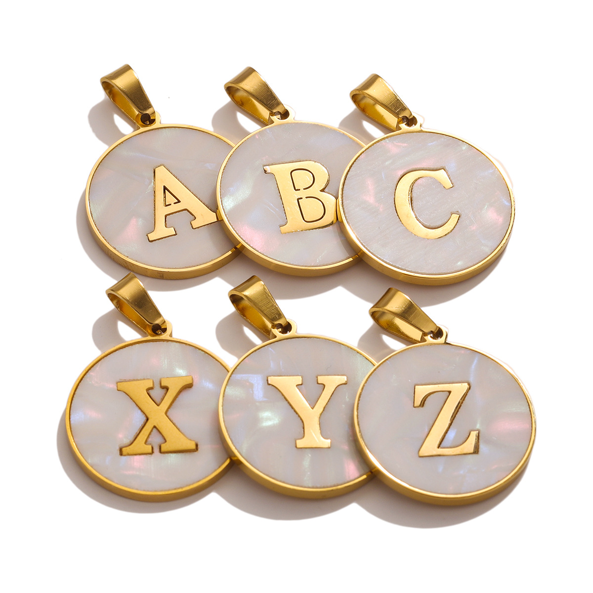 5 Pcs/package Simple Style Round Letter Stainless Steel Plating Inlay Pendant Jewelry Accessories display picture 1