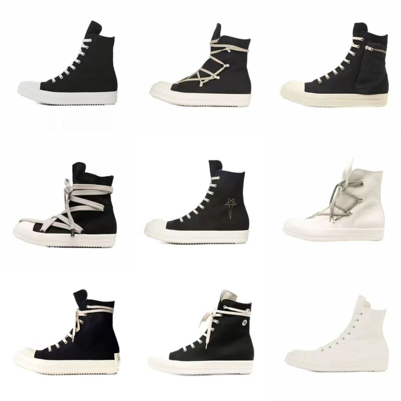 Ro 22Fw Owens White and Black High-Top Canvas Leather Trendy Couple Casual Sports Sneakers Ro 22Fw Owens White and Black High-Top Canvas Leather Trendy Couple Casual Sports Sneakers