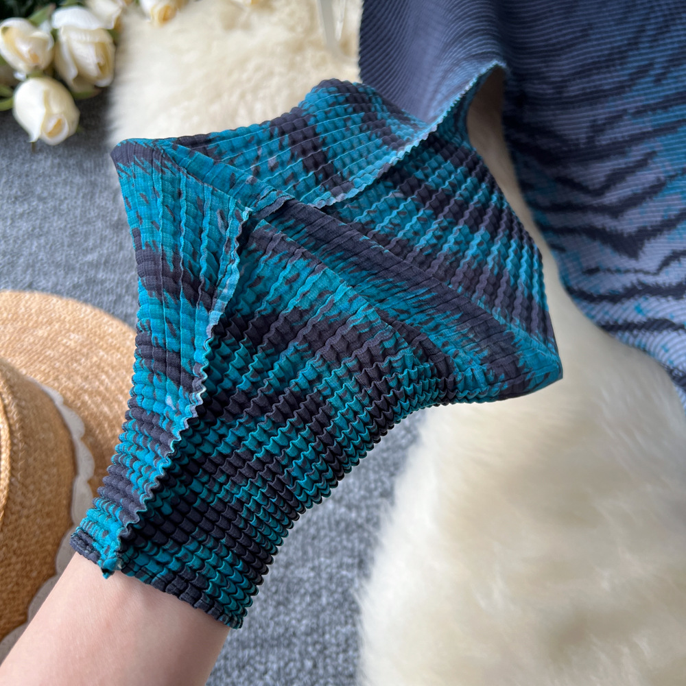 Women's Clothing celebrities elegant pleated print mid neck long sleeved tops for women high waist slim pleated skirt autumn set D_voghion.com