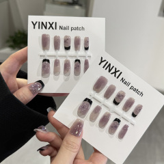 プレハブのアイリスの花の黒いフランス式の逸品は式のネイルの中国側の半製品を着て2025春夏の新型を貼り付けます。