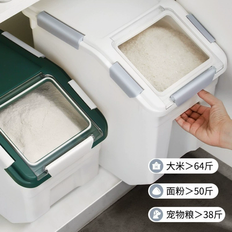 Ведро для риса Контейнер для хранения муки 25kg Влагонепроницаемый герметичный бытовой ящик для хранения риса с защитой от насекомых Коробка для хранения риса на 30 штук для хранения среднего и высокого уровня.
