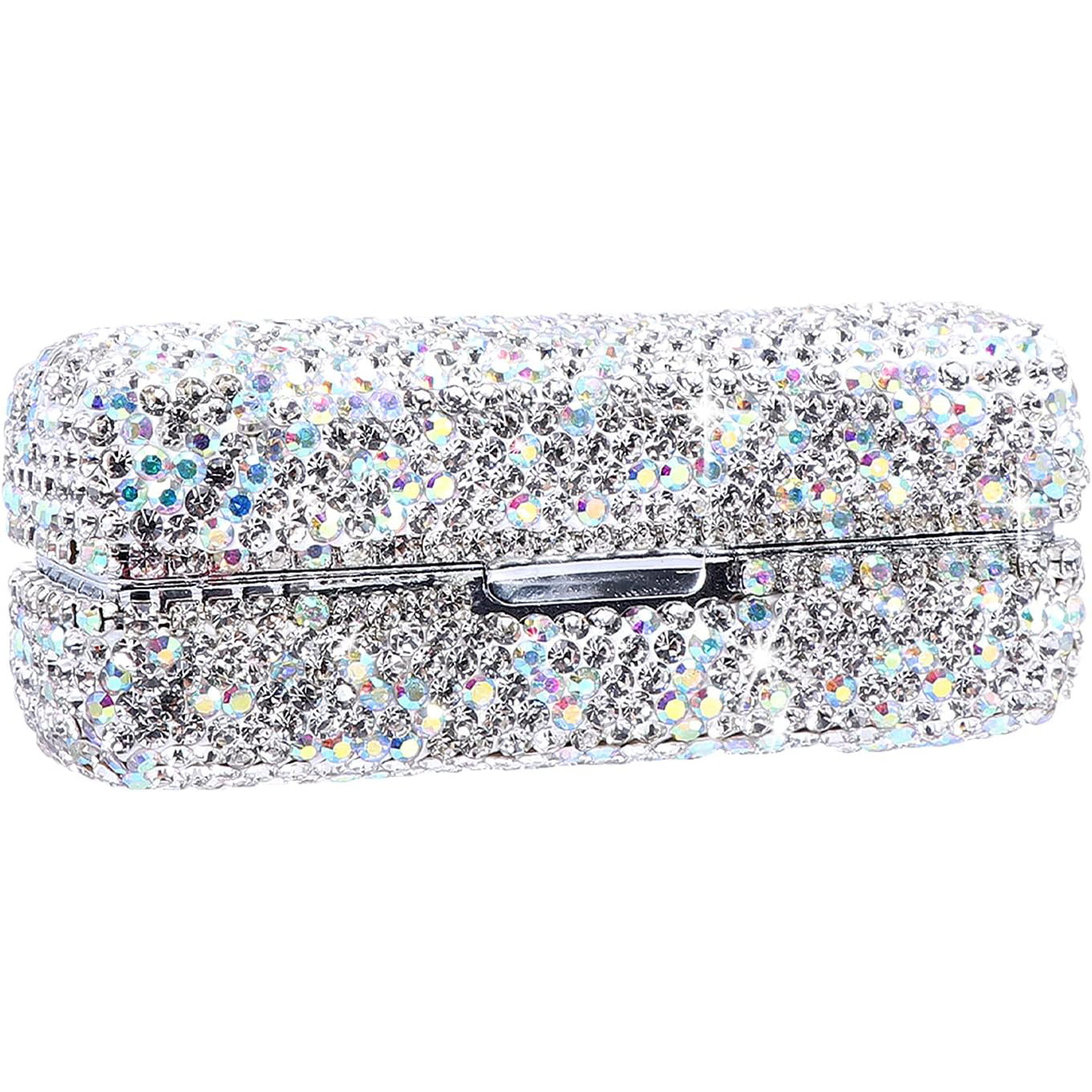 Caja de lápiz labial individual de metal con incrustaciones de diamantes, caja de lápiz labial con espejo, caja de almacenamiento de lápiz labial de viaje portátil