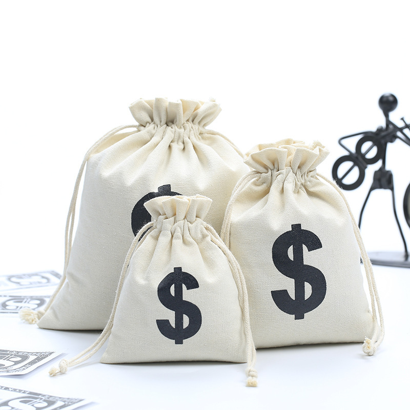 Canvas Bag Dollar Symbol Bag Bundle Money Bag Chip Letter Cotton and Linen Small Cloth Bag Dollar Bag Drawstring Bag Print logo