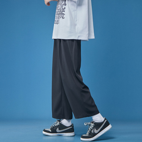 Summer Cooling Ice Silk Pants for Men, Korean Style, Quick-Drying and Breathable, 9-Inch, Instagram-Inspired, Hong Kong Style, Loose Straight Leg Wide Pants, Casual