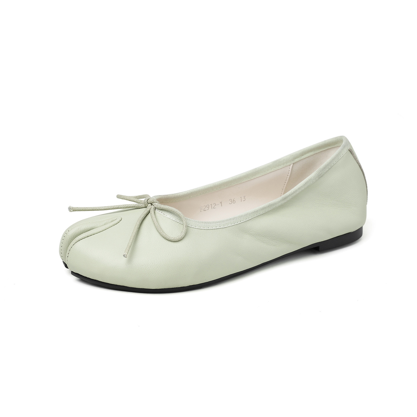 Giày ballet nữ da cừu mũi tròn nơ bướm đế bệt mềm mại — đen
