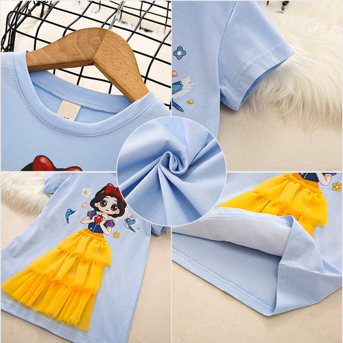 Children's clothing, girls 2024 new summer casual short-sleeved T-shirt base skirt wholesale cotton cartoon anime clothes