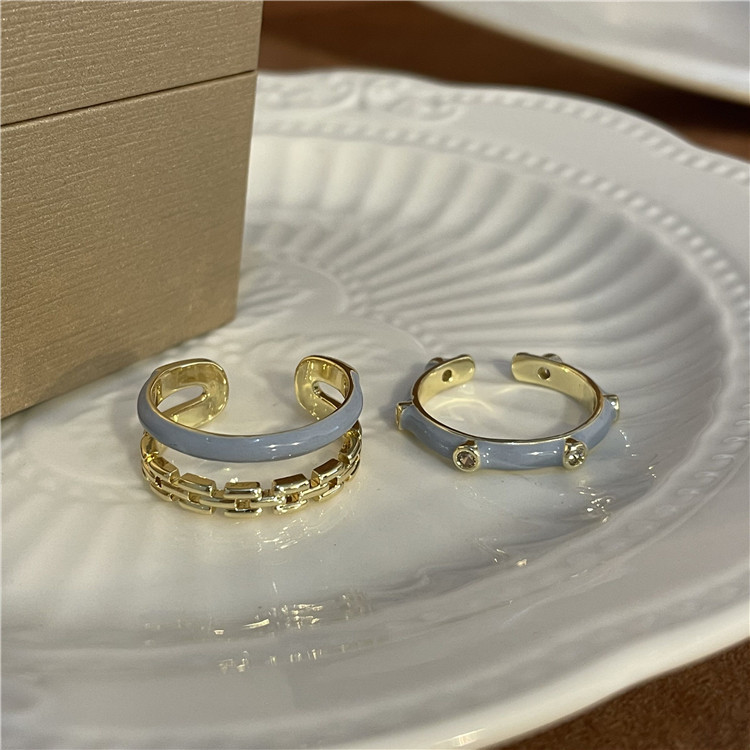 Fashion Round Copper Plating Inlay Artificial Diamond Rings 2 Pieces