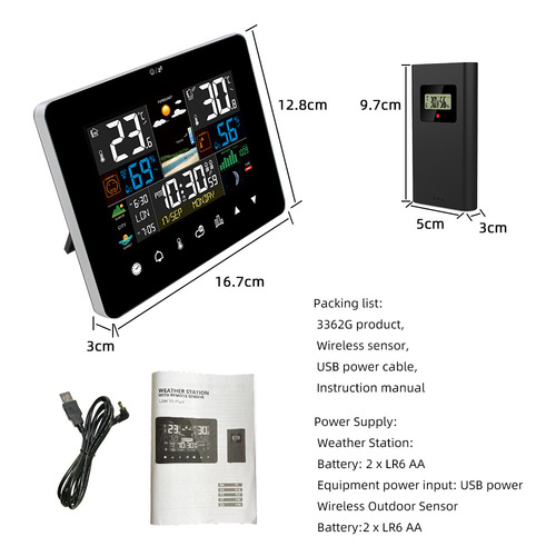 Color screen touch weather clock 3362G RF sensing temperature and humidity meter weather forecast clock large screen weather station