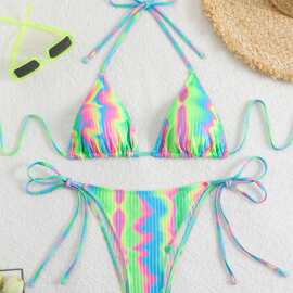 现货新款欧美比基尼渐变色丝绒泳衣女bikini两件套跨境
