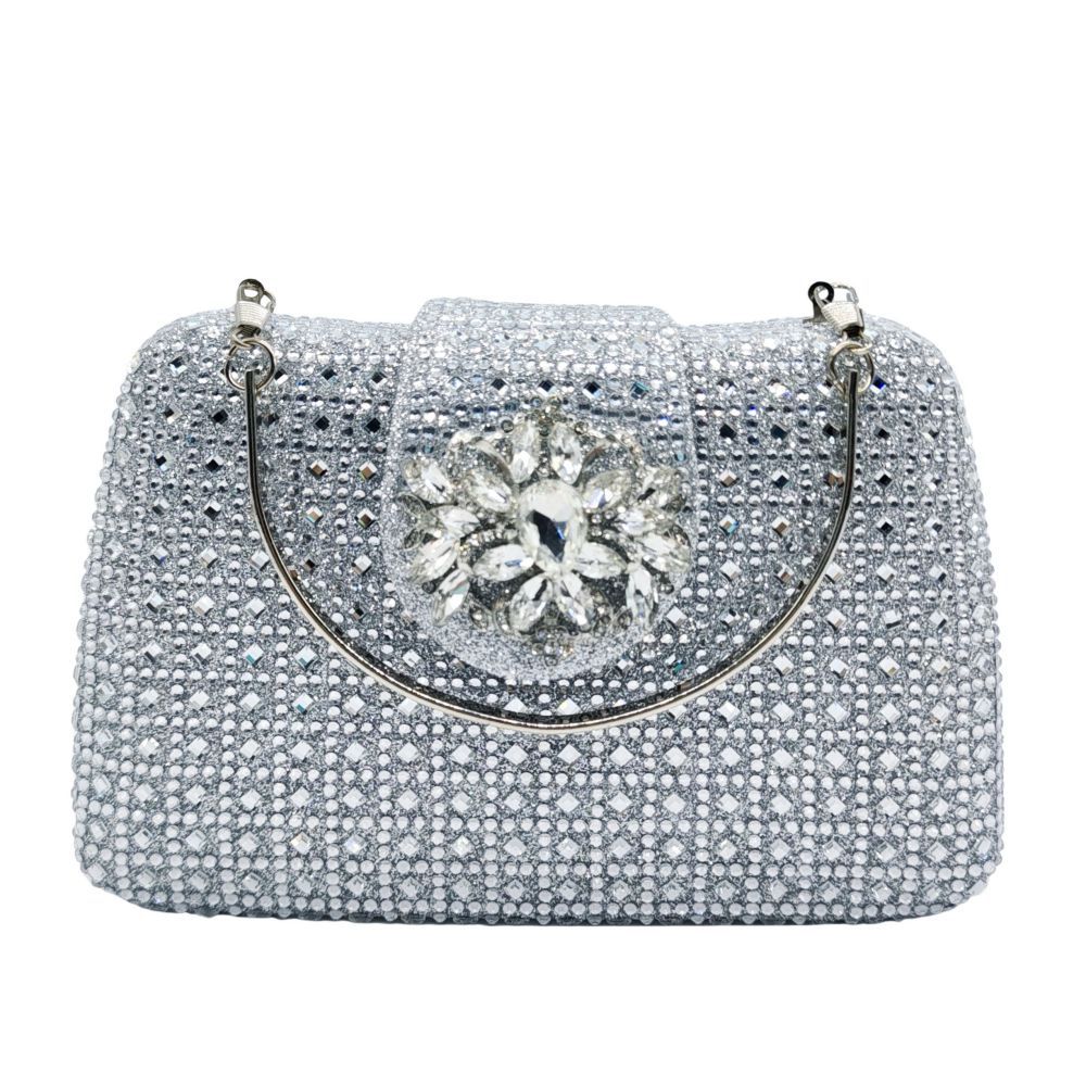 Túi clutch nữ đính đá pha lê dự tiệc sang trọng 19×13.5×4 cm — sâm panh chi tiết 18