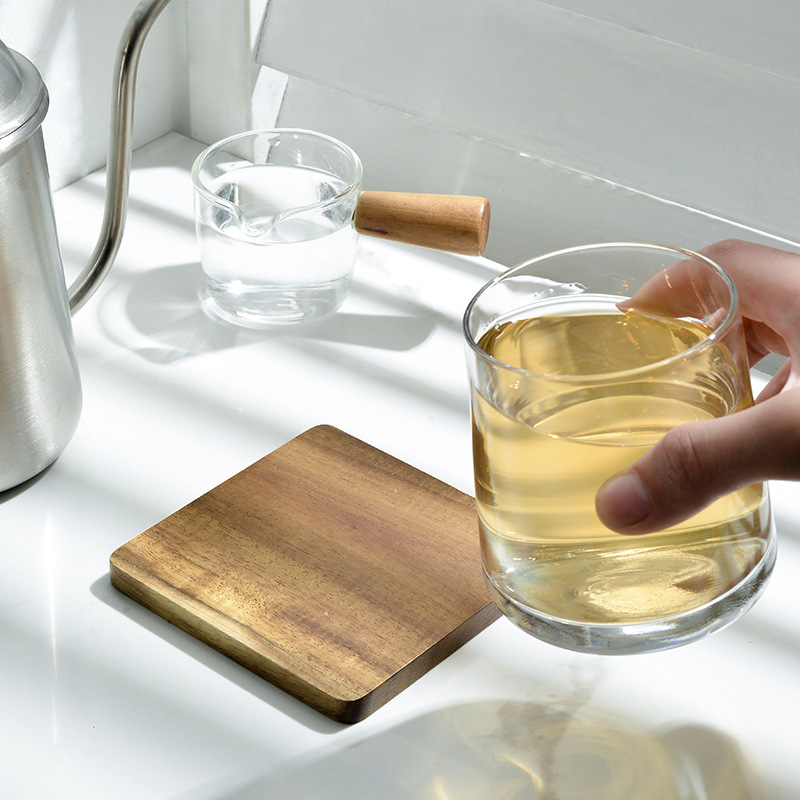 Creative Coffee Coaster Engraving logo Japanese Household Mug Coaster Wooden Heat Insulated Non-slip Water Cup Tea Cup Mat