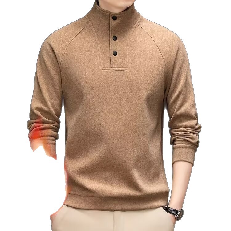 Comercio exterior hombre guapo cuello vertical camiseta de manga larga hombre chaqueta caliente con la camiseta de botón de cuello medio alto
