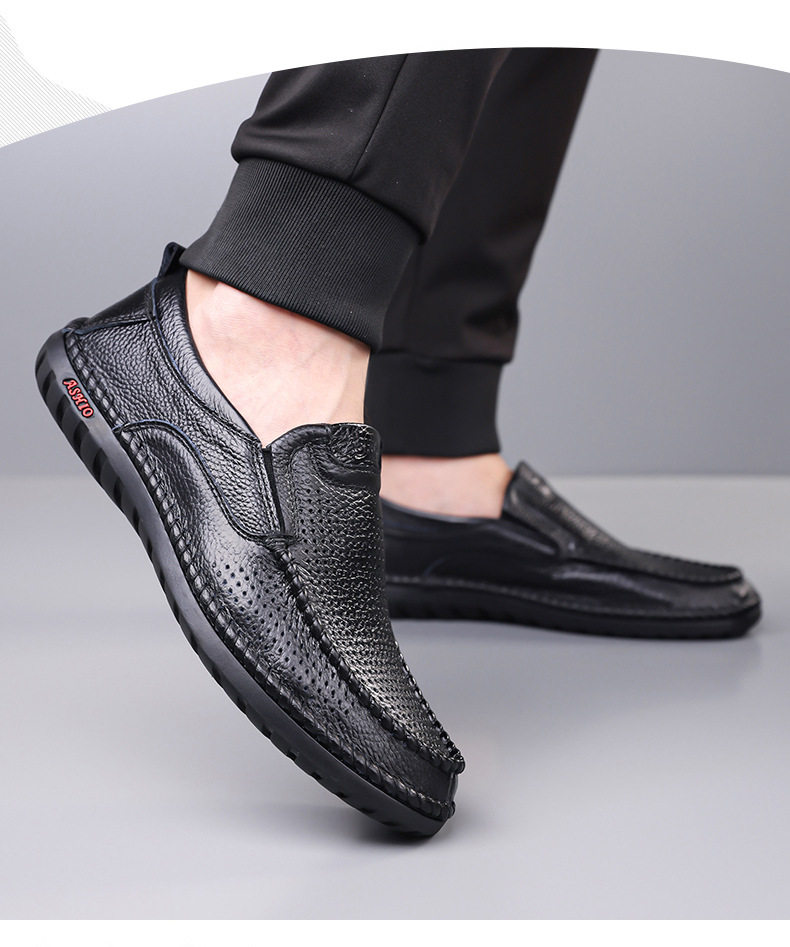 Dép sandal nam da bò thật thoáng khí lỗ rỗng, dép lê mùa hè gót thấp 1-3 cm — nâu, đen chi tiết 22