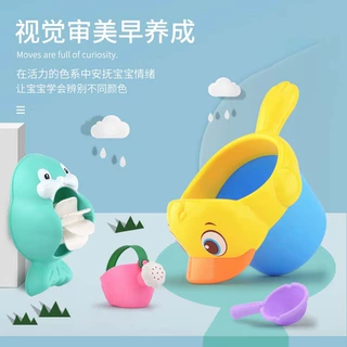 浴趣多儿童洗澡玩具软胶沙滩戏水车小鸭洗头杯花洒戏水套装地摊