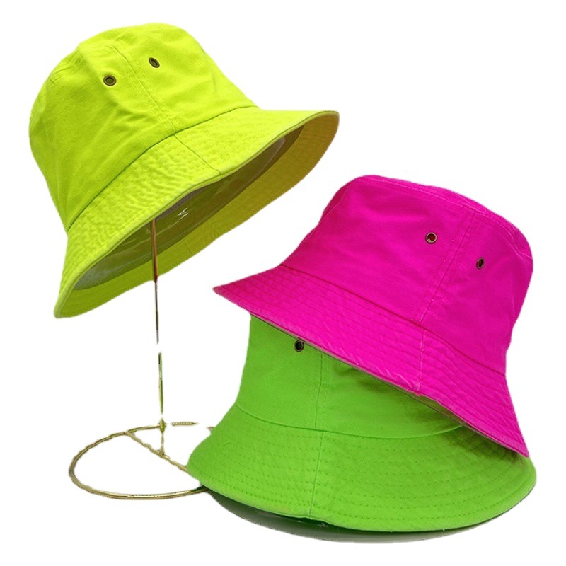 Fluorescente verde cuenca sombrero pareja Four Seasons tablero ligero color caramelo personalidad hip hop moda casual color sólido pescador sombrero frito calle