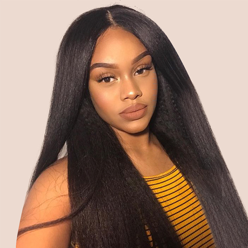 Peluca transfronteriza de moda europea y americana de las mujeres de fibra química sombrero negro de longitud media pelo liso yaki fabricante en stock