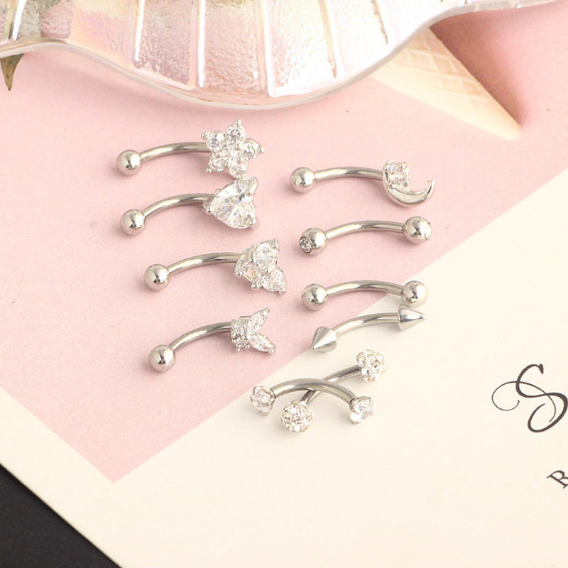 Stainless Steel Heart Shape Eyebrow Piercing Jewelry - Invisible Lip Nail with Black Zircon - 18K Gold Plated detail image 14
