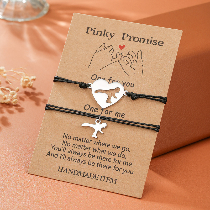 Cross-Border New Pinkypromise Pink Promise Niche Everyday Versatile Couple Heart Patchwork Bracelet Set