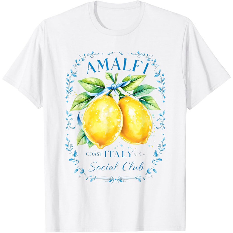 Amalfi Capri Lemon Italy Art Graphic Print T-Shirt Coast Souvenir T-Shirt White European and American Style Amalfi Capri Lemon Italy Art Graphic Print T-Shirt Coast Souvenir T-Shirt White European and American Style