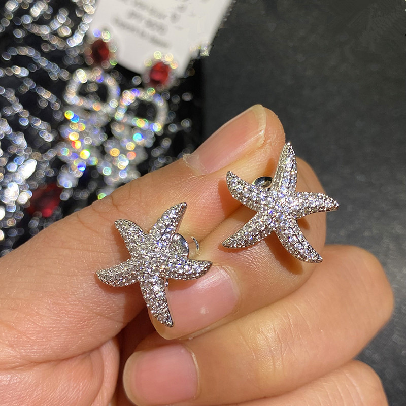 Ear Studs Classification 1 Pair Marine Style Simple Style Starfish Inlay Copper Ear Studs