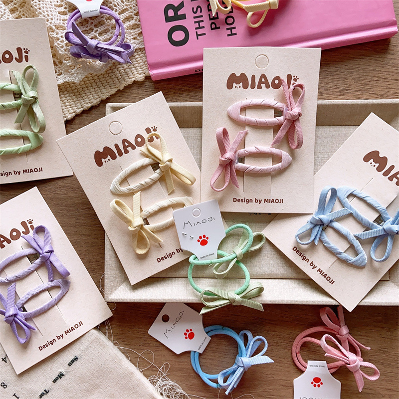 儿童春季小清新纯色基础BB夹女童手工手打蝴蝶结发夹亲子款侧边夹详情1