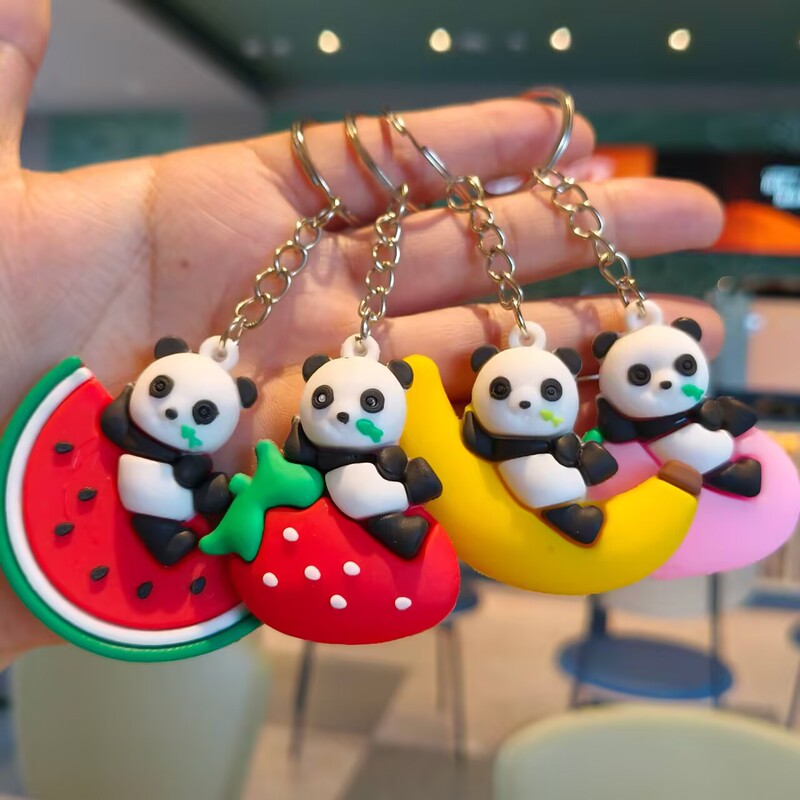 Creative Cartoon Fruit Panda 3D Plush Keychain Car Backpack Pendant Small Accessory Keyring Wholesale Creative Cartoon Fruit Panda 3D Plush Keychain Car Backpack Pendant Small Accessory Keyring Wholesale