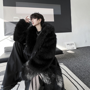 Winter Suit High-grade fleece-lined Plush Warm Eco-friendly Fur Men's Thickened Fashionable Mid-length Fried Street Coat Trendy Coat