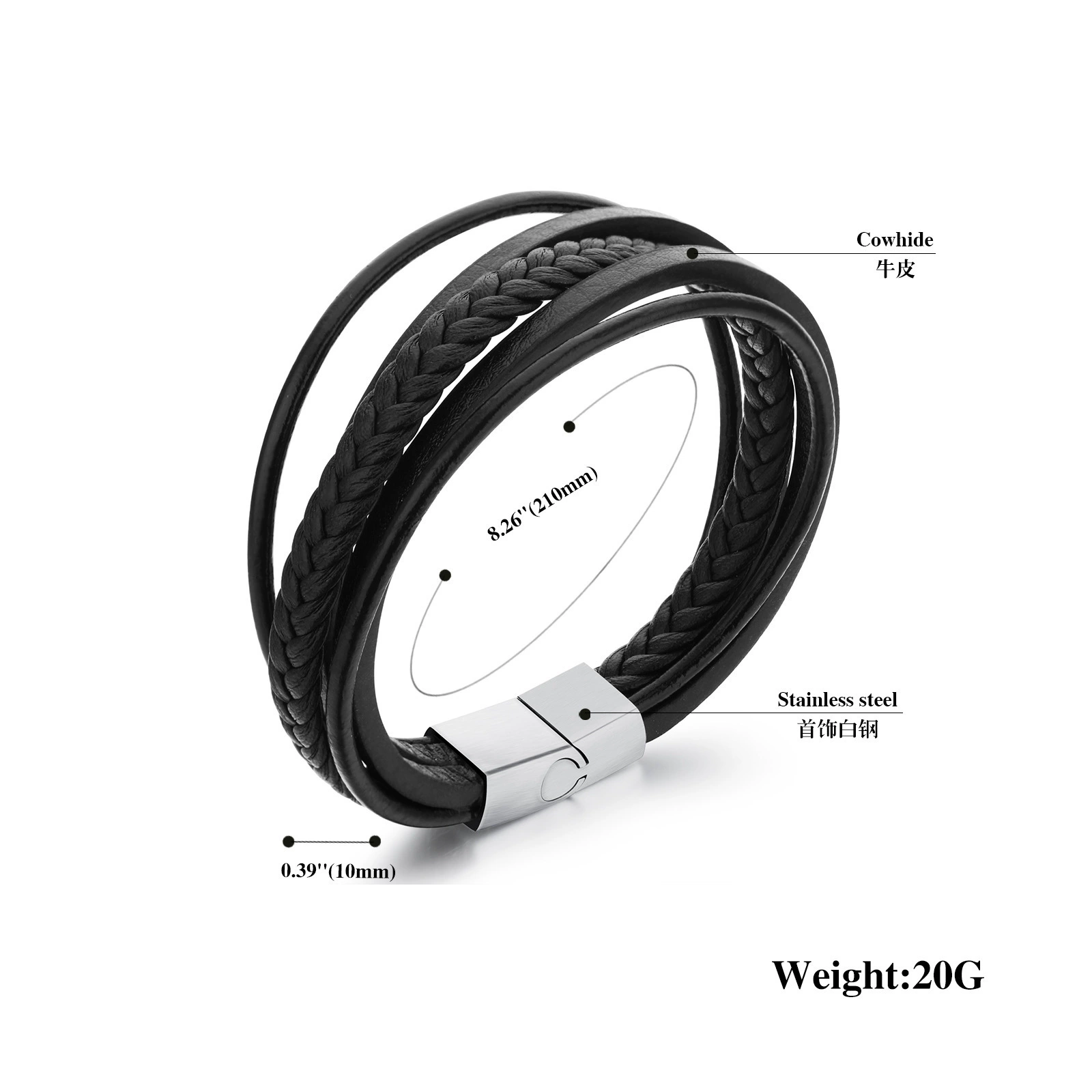Кожан bracelet из нержавеющей стали, переплетённая аксессуар, европейский стиль, оптом