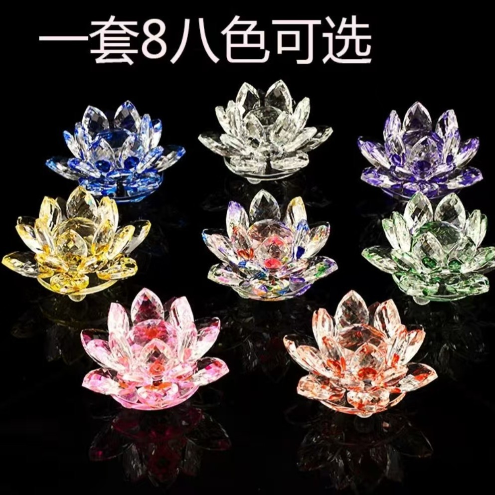 新款圆心水晶莲花中式家居办公桌摆件莲花烛台寺庙佛前供灯装饰品