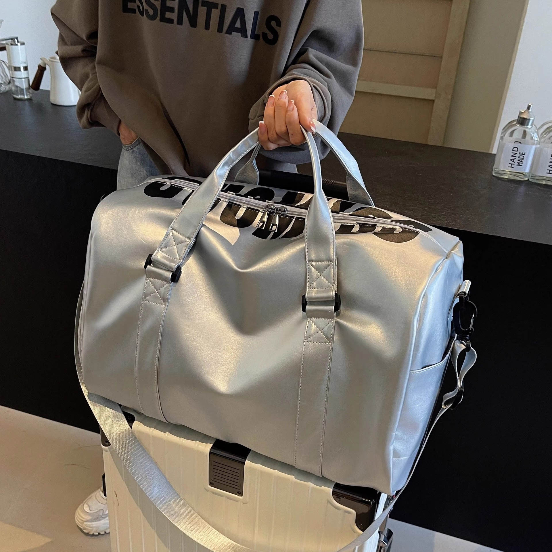 Bolsa de viaje corto de gran capacidad para hombres y mujeres, bolsa de ejercicio de separación seca y húmeda, bolsa de viaje de negocios conveniente, bolsa de transporte