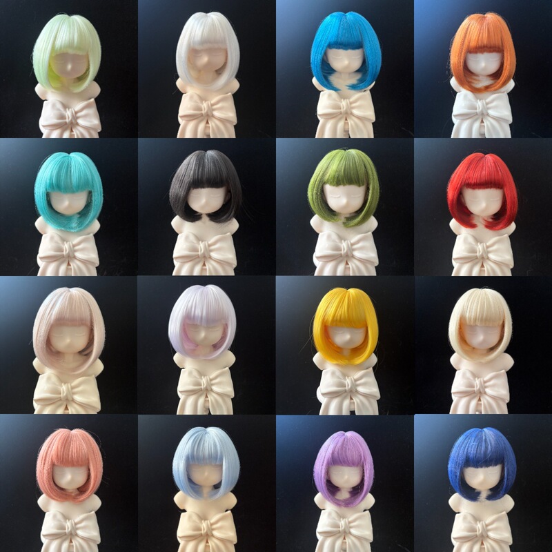 Bjd Doll Wig 346 Points Soft Silk Short Hair Bob with Bangs Bobo Labubu Wig