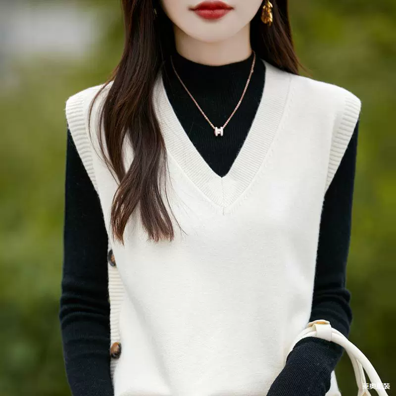 Весна и Осень Новый вязаный жилет с V-образным вырезом