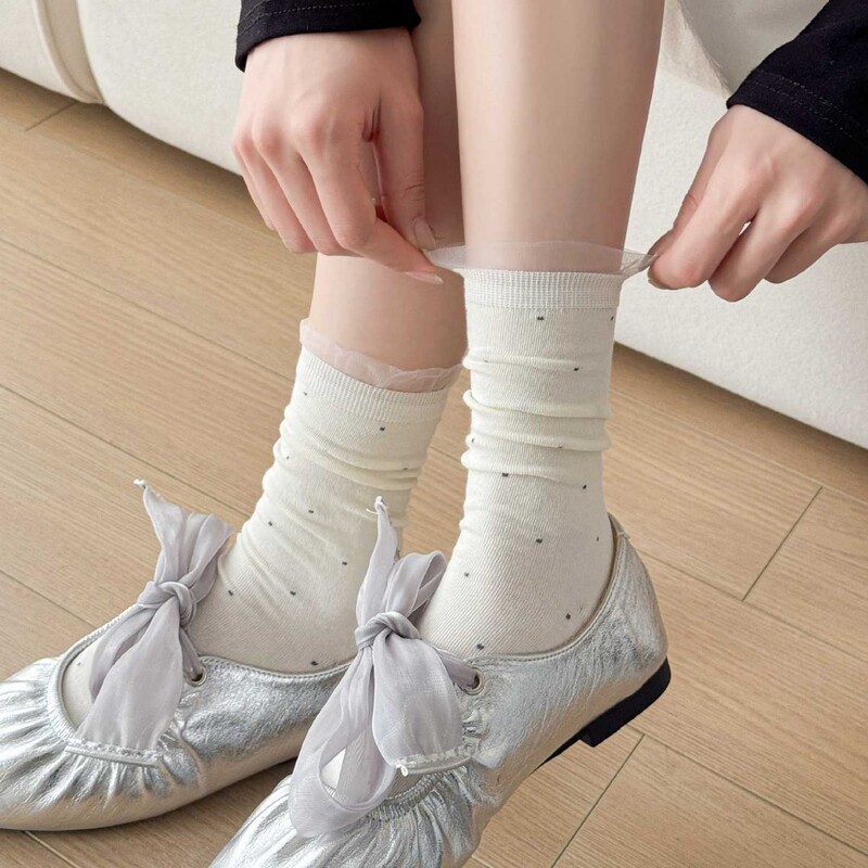 Japanese Lace Bubble Mouth Wave Dot Socks for Women miu Spring and Summer Lightweight Pile Socks jk Collocation Small Leather Shoes