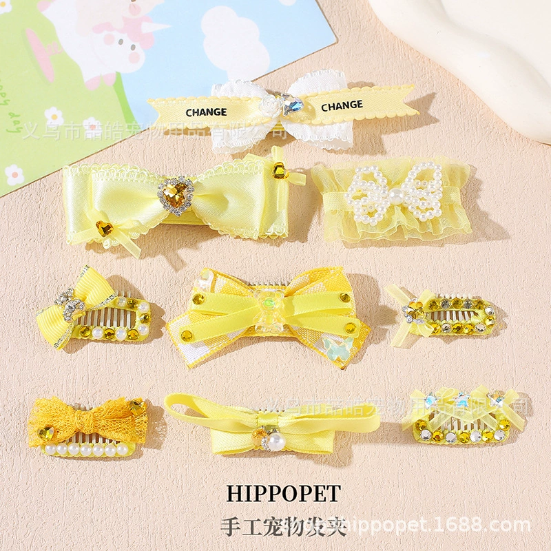Оригинальная светло-желтая серия украшений для волос домашних животных